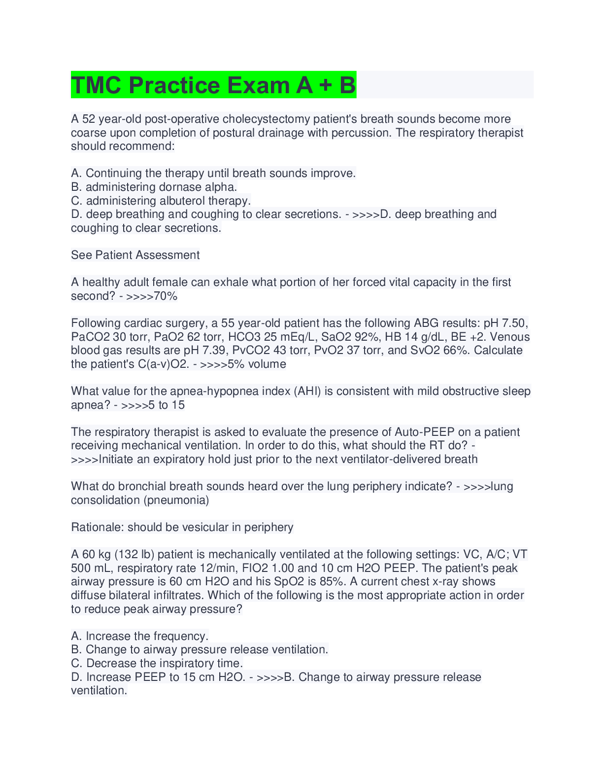 Preview image for 2022/2023 TMC Practice Exam A + B (with questions & 100% verified correct answers)